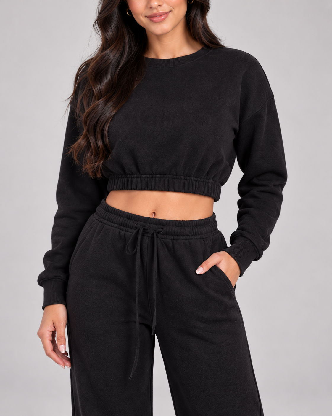 Cropped Sweatshirt And Wide Leg Pants Set