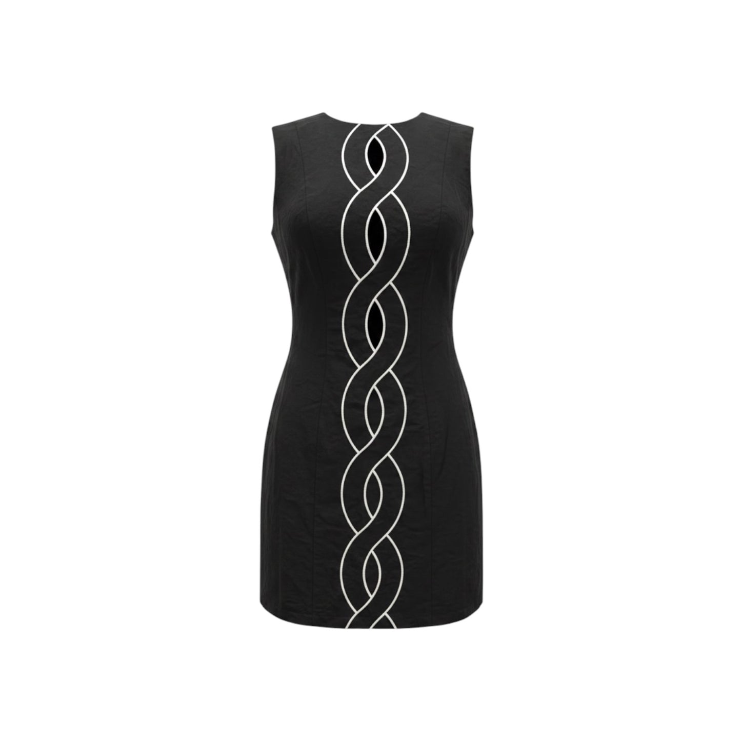 Linen & Cotton Cut-Out Contrast-Stitch Mini Dress - Commense Size M
