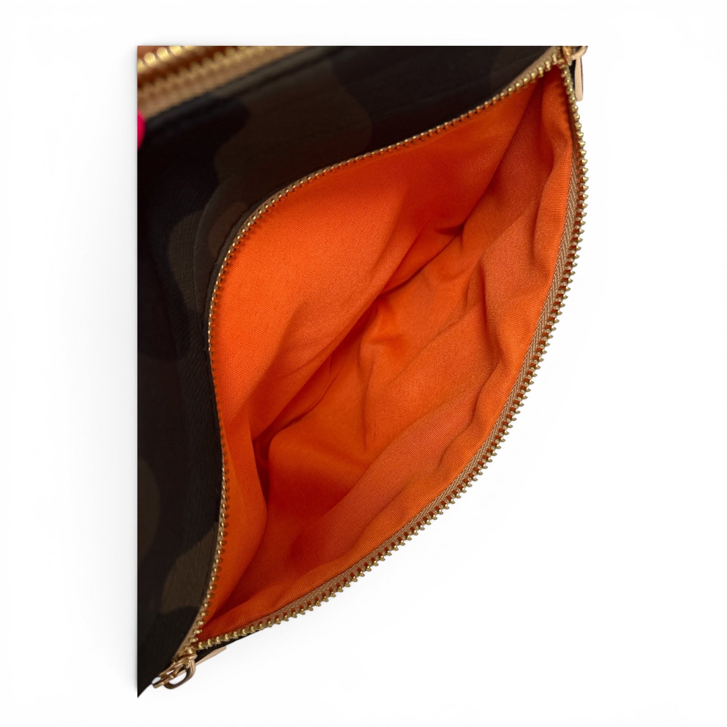 SR Squared by Sondra Roberts Camo Crossbody Bag with Bonus Wristlet Strap | Orange Lining | Gold Hardware