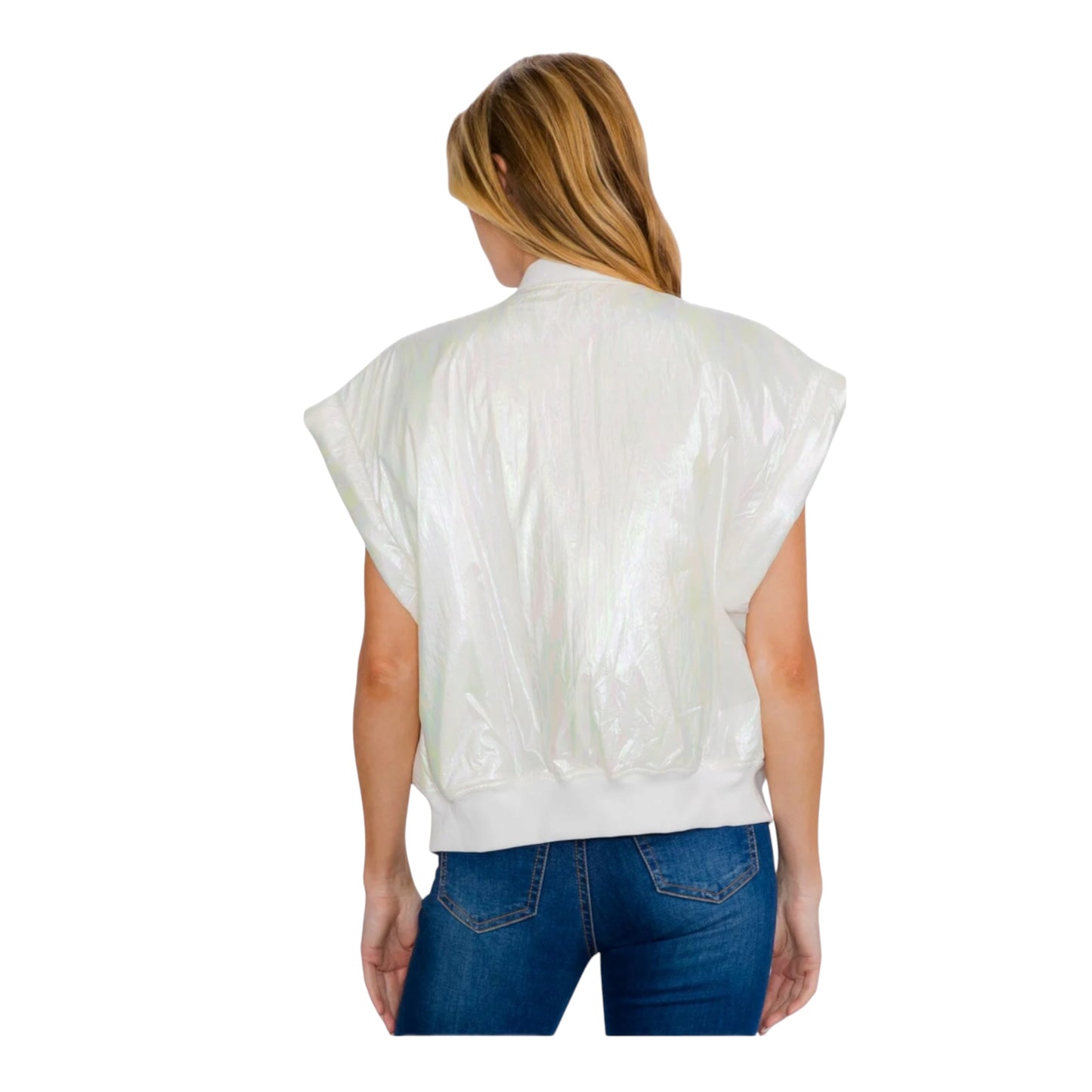 Fantastic Fawn - WOMEN'S SLEEVELESS ZIP UP FRONT POCKETS METALLIC VEST
