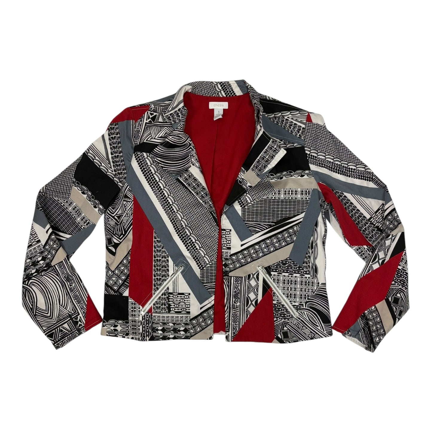 Chico’s Geometric Colorblock Open Front Jacket — Size 1 (M-8/10)