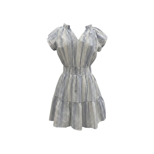 A & She - Blue Stripe Ruffle Sleeve Mini Dress with Pockets Size S, M, L