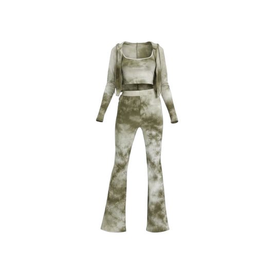 Rosevelvet Women’s Tie Dye Set With Long Sleeve Cardigan, Crop Top & Wide Leg Pants
