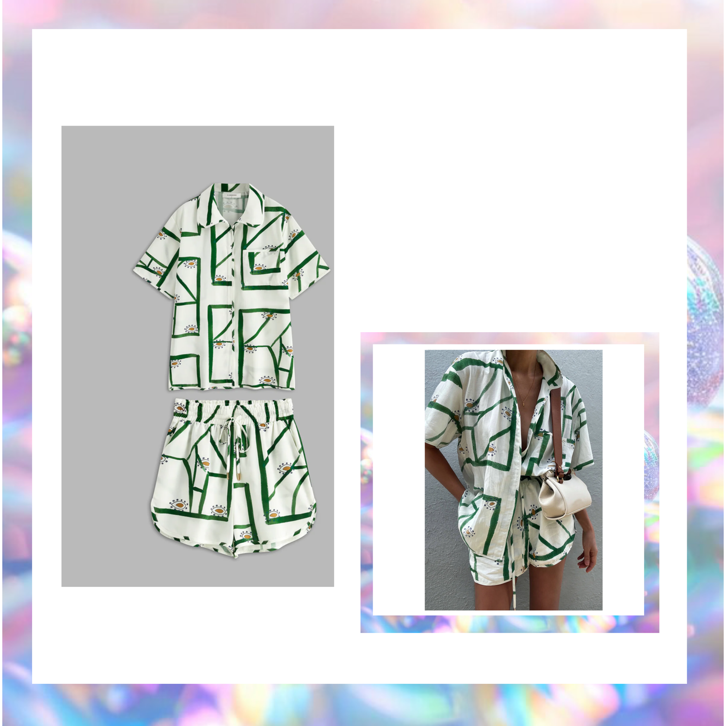 Print Drawstring Shorts Set- Commense