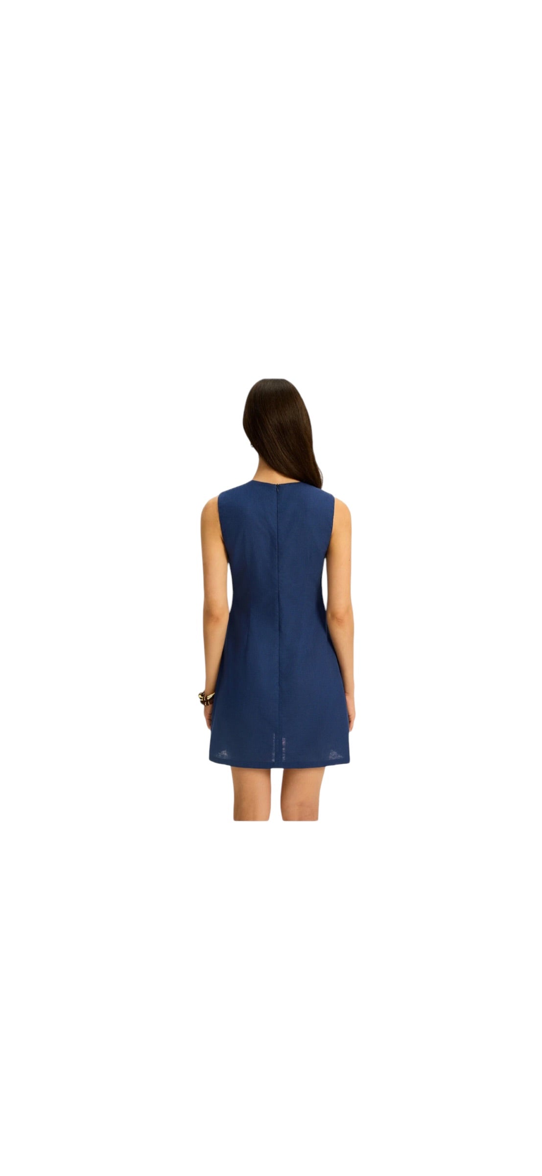 Linen & Cotton Cut-Out Contrast-Stitch Mini Dress - Commense Size M