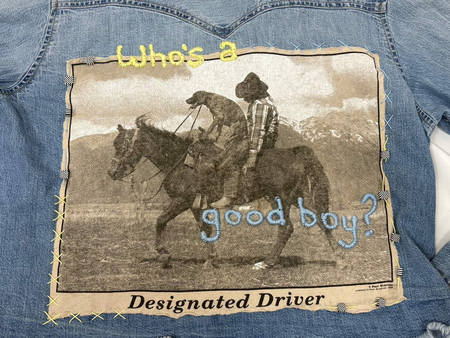 Levi’s Women’s XS Cropped Western Denim Shacket Reworked Vintage Dog Cowboy Patch