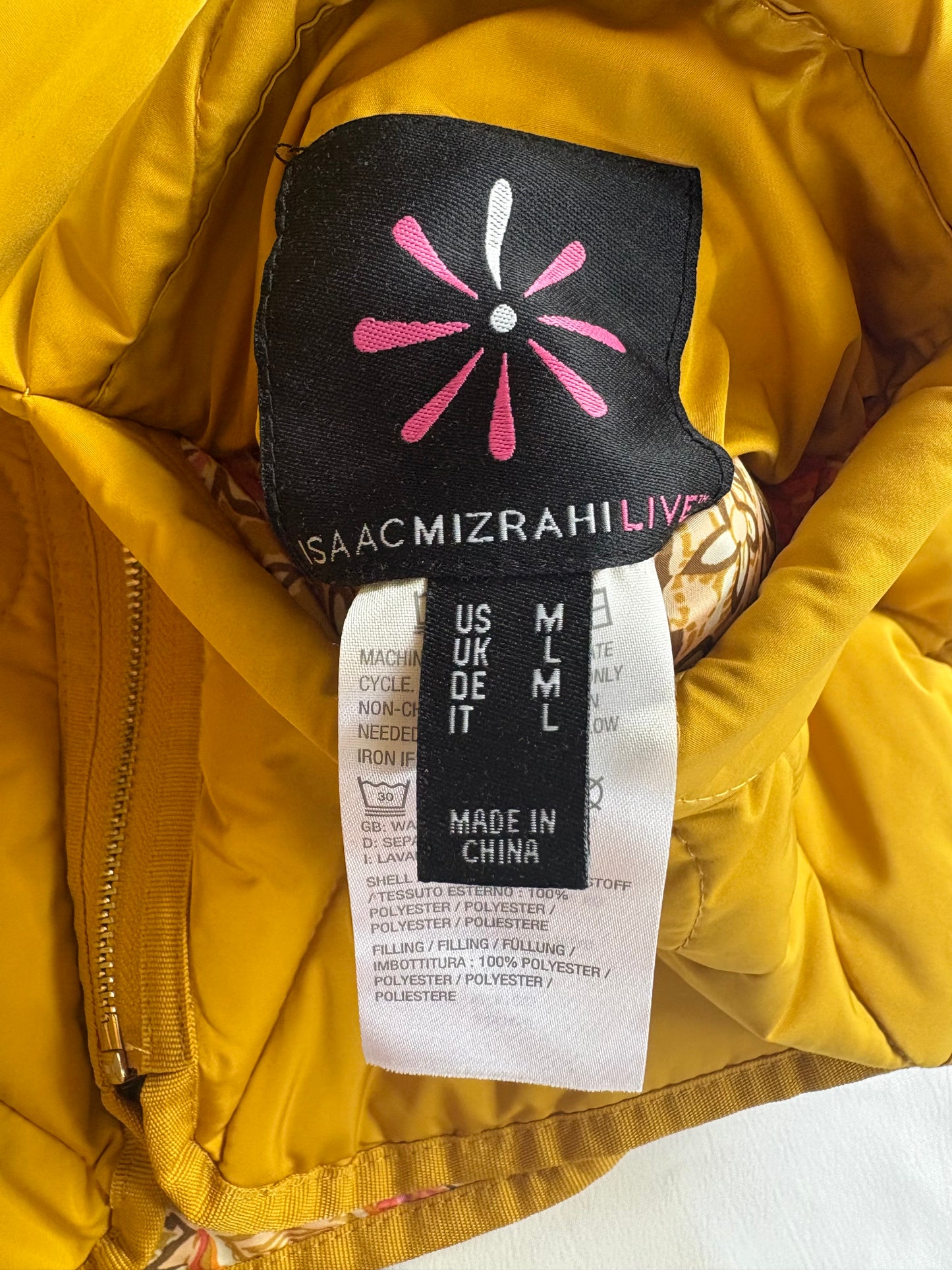 Isaac Mizrahi Live Reversible Quilted Barn Jacket Rich Mustard Floral Size US-M Preloved