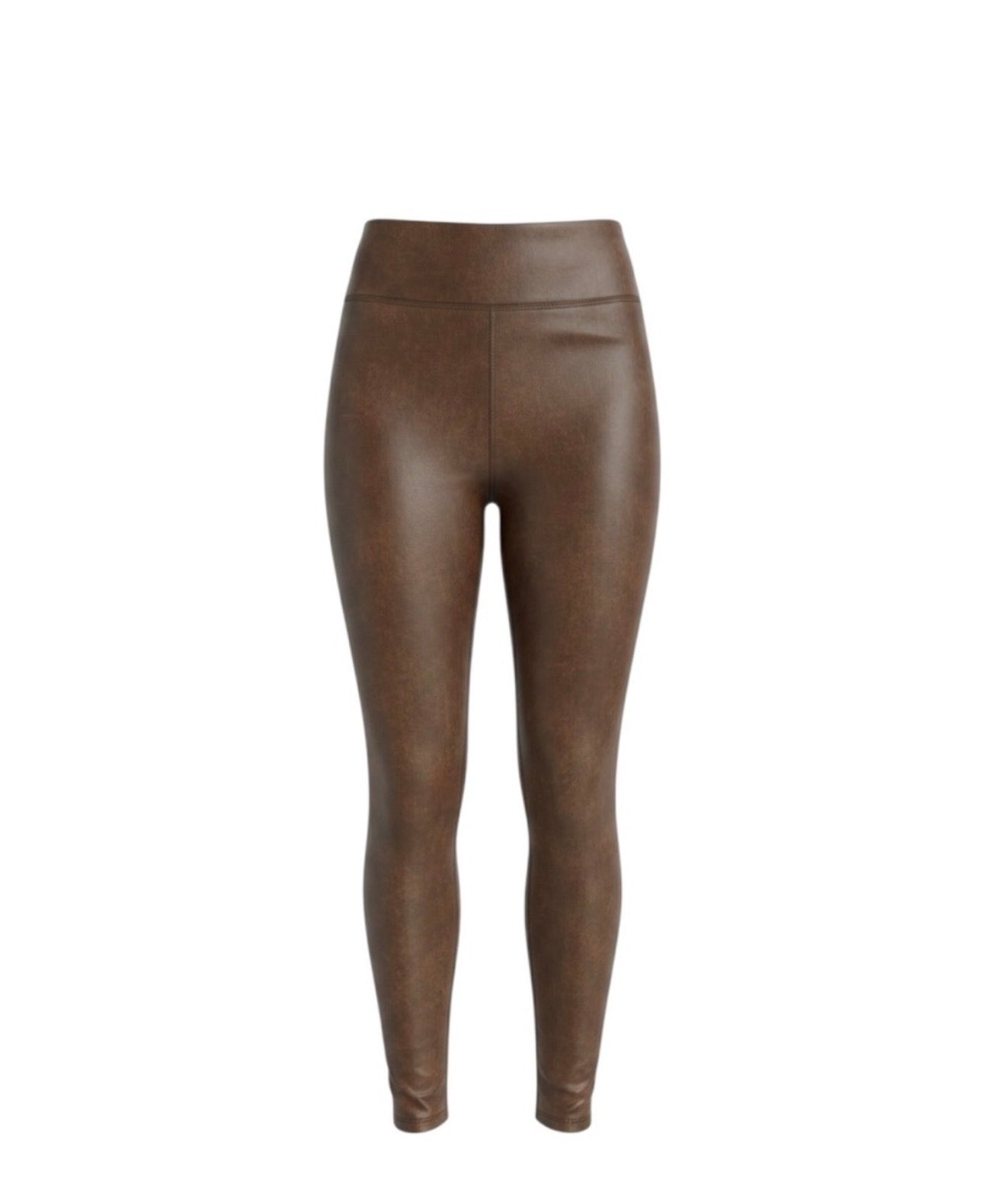 eHigh-Rise Brown Faux Leather Leggings - XS Women Pants with pockets  NWO