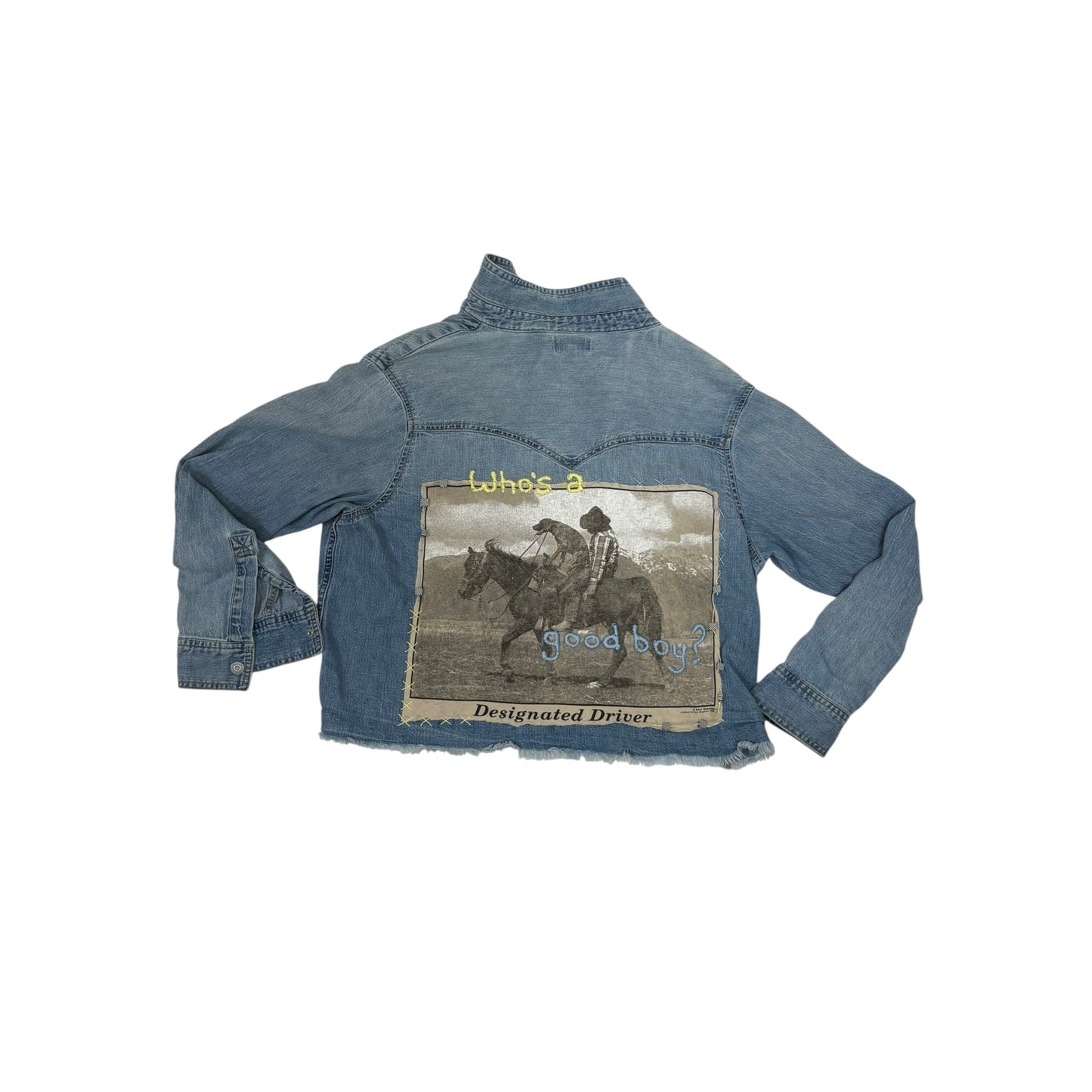 Levi’s Women’s XS Cropped Western Denim Shacket Reworked Vintage Dog Cowboy Patch