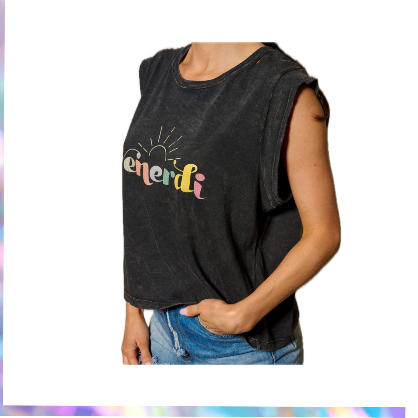 Vintage Canvas - WOMEN'S SLEEVELESS GRAPHIC WAHSED DISTRESS TOP