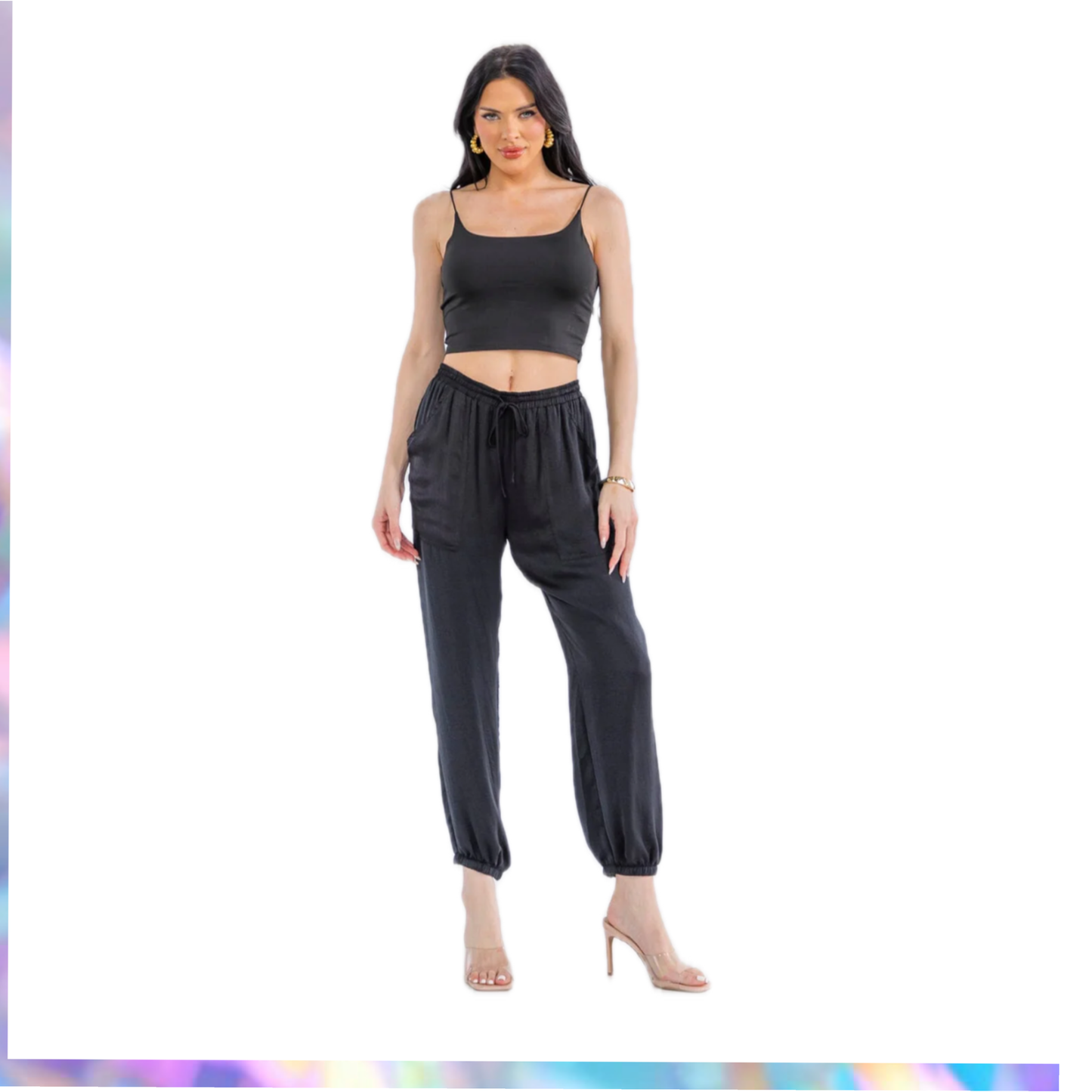 HYFVE- WOMEN'S ELASTIC WAIST POCKETS JOGGER LEG PANTS