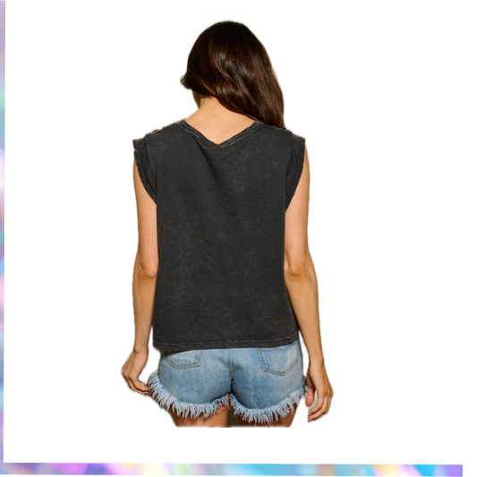 Vintage Canvas - WOMEN'S SLEEVELESS GRAPHIC WAHSED DISTRESS TOP