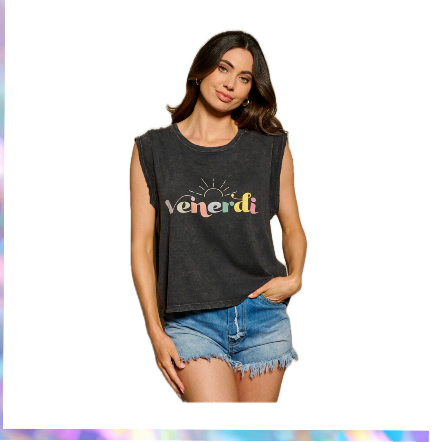 Vintage Canvas - WOMEN'S SLEEVELESS GRAPHIC WAHSED DISTRESS TOP