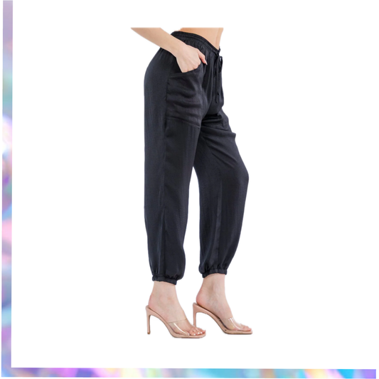 HYFVE- WOMEN'S ELASTIC WAIST POCKETS JOGGER LEG PANTS