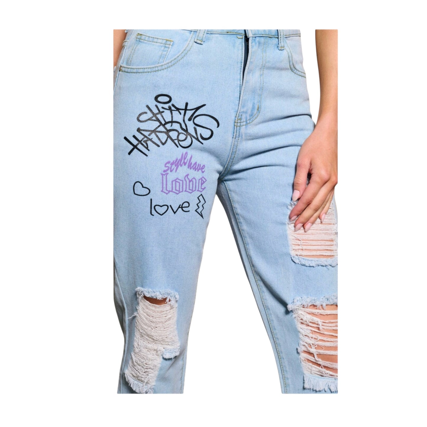 Reveuse Graphic Distressed Denim Jeans