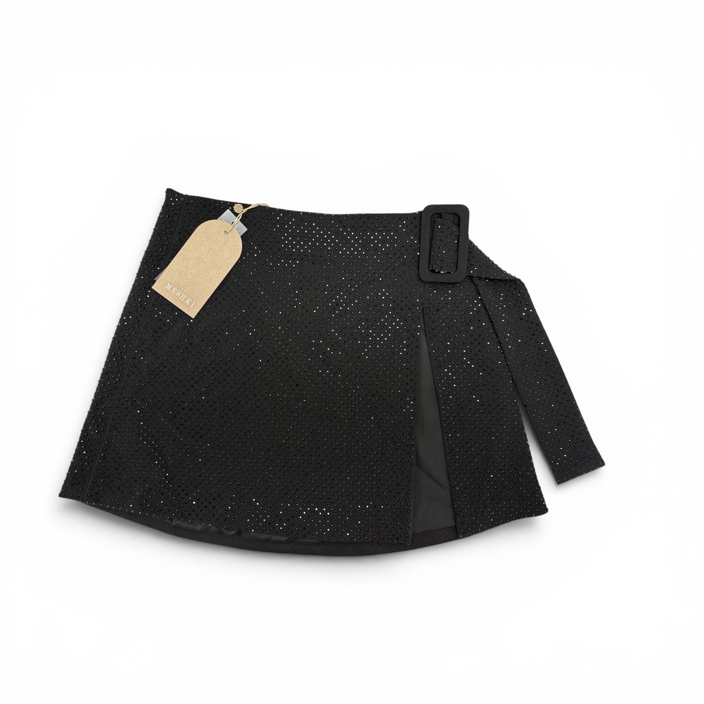MESHKI Sacha Diamante Mini Skirt with Split – Black