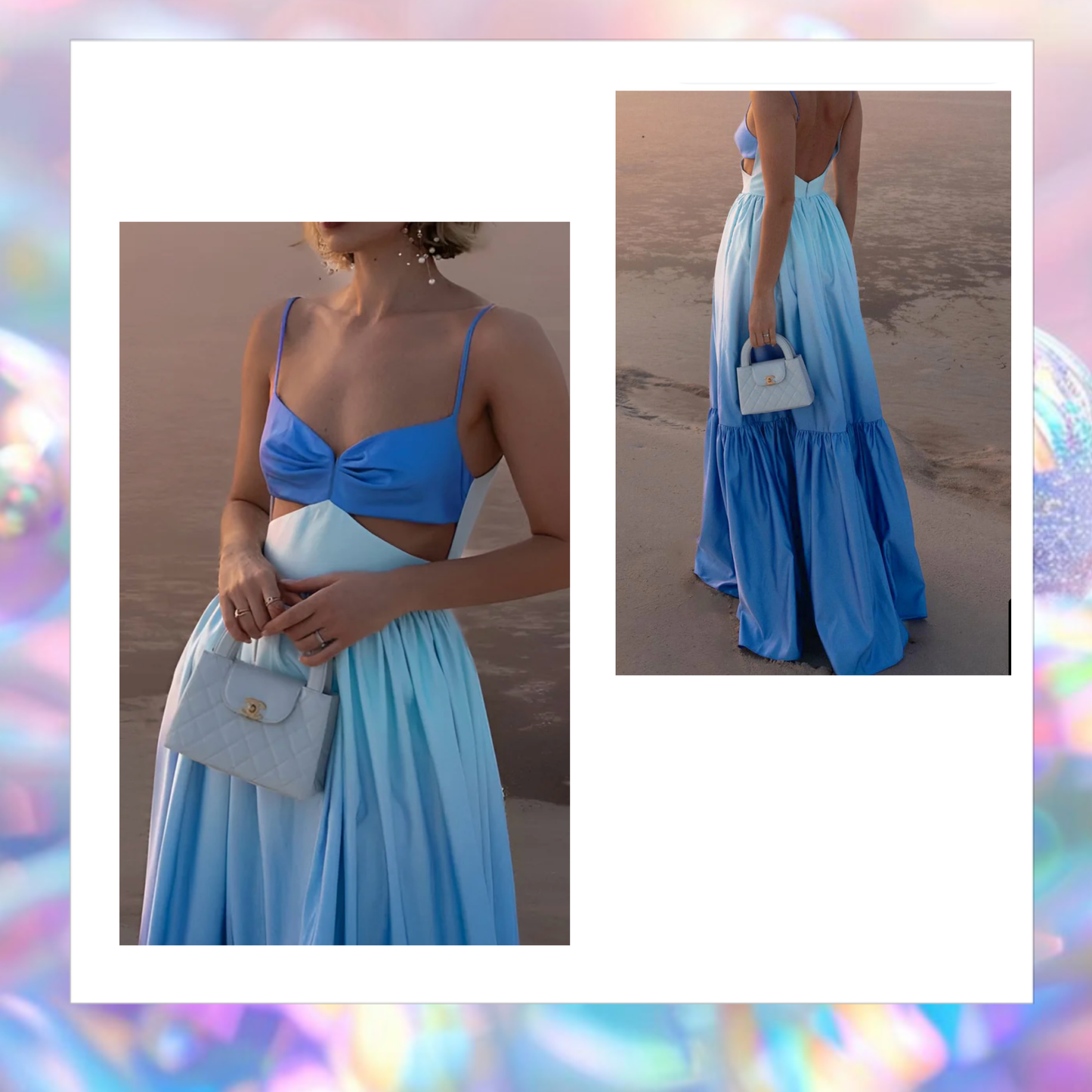 Backless Cutout Blue Long Dress - Commense