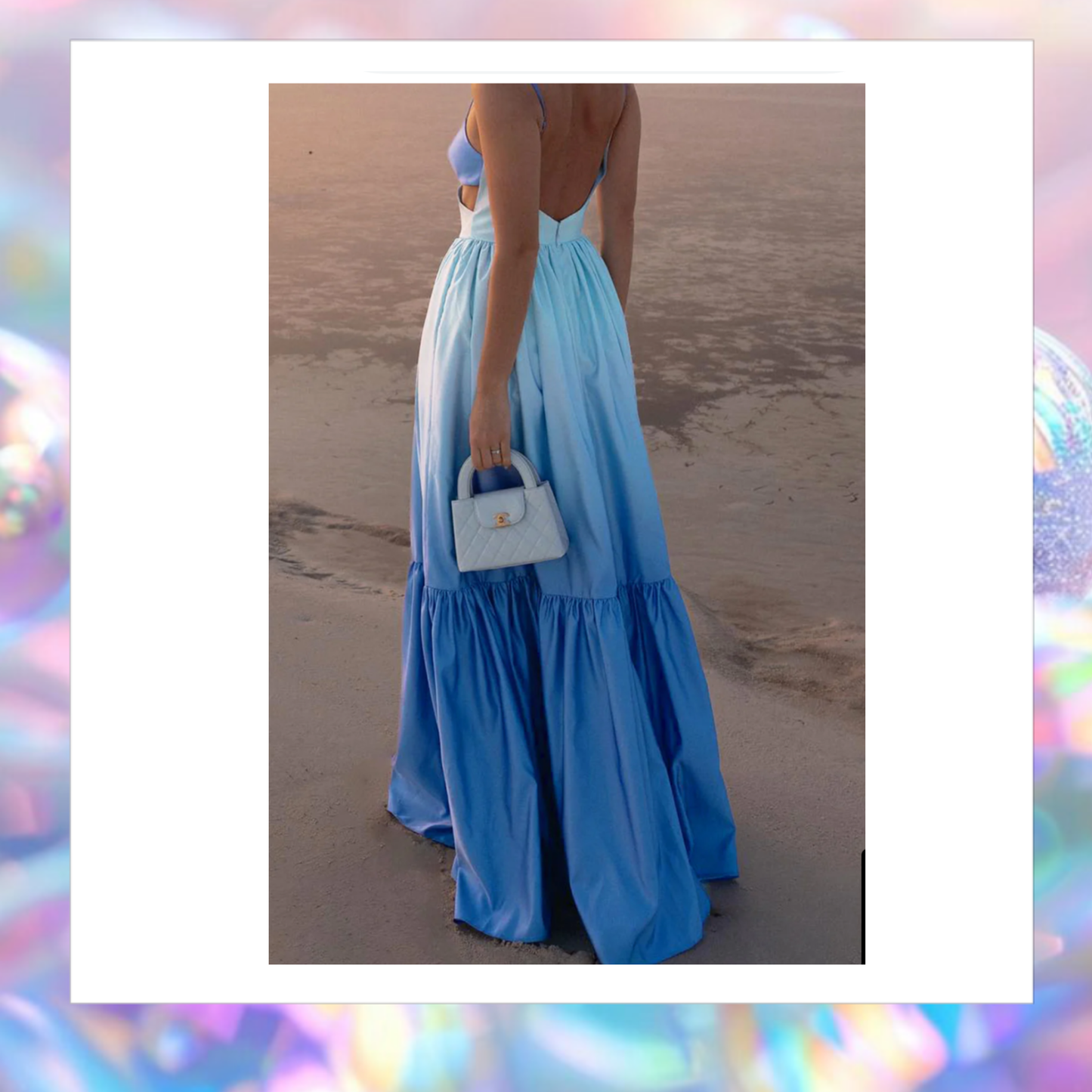 Backless Cutout Blue Long Dress - Commense