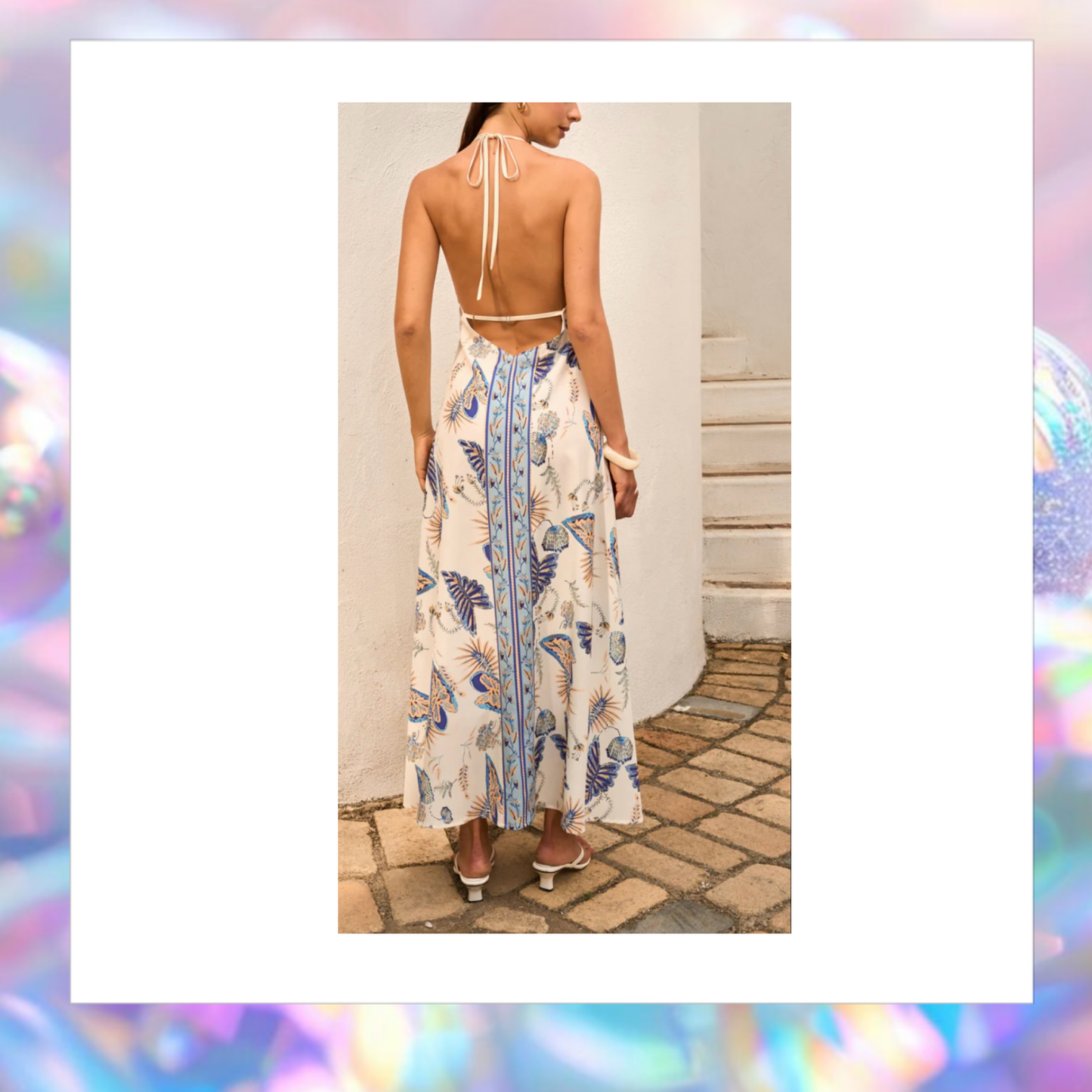 Halter Neck Floral Print Dress - Commense