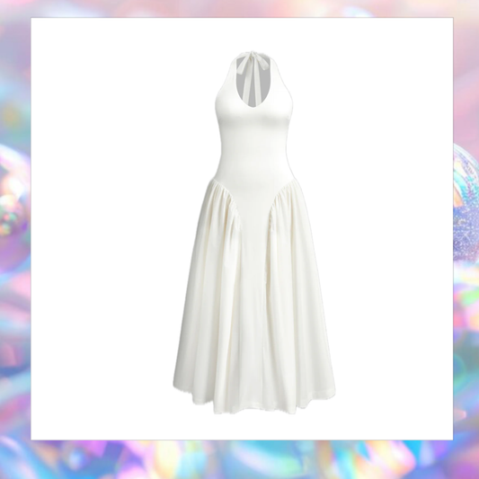 Semi-Sheer Halter Backless Low Cut Dress - Commense