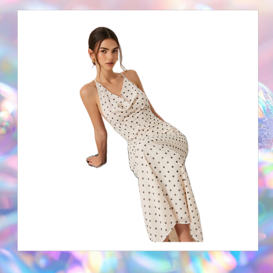 Polka Dot Backless Tie Dress - Commense