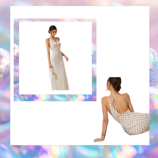 Polka Dot Backless Tie Dress - Commense