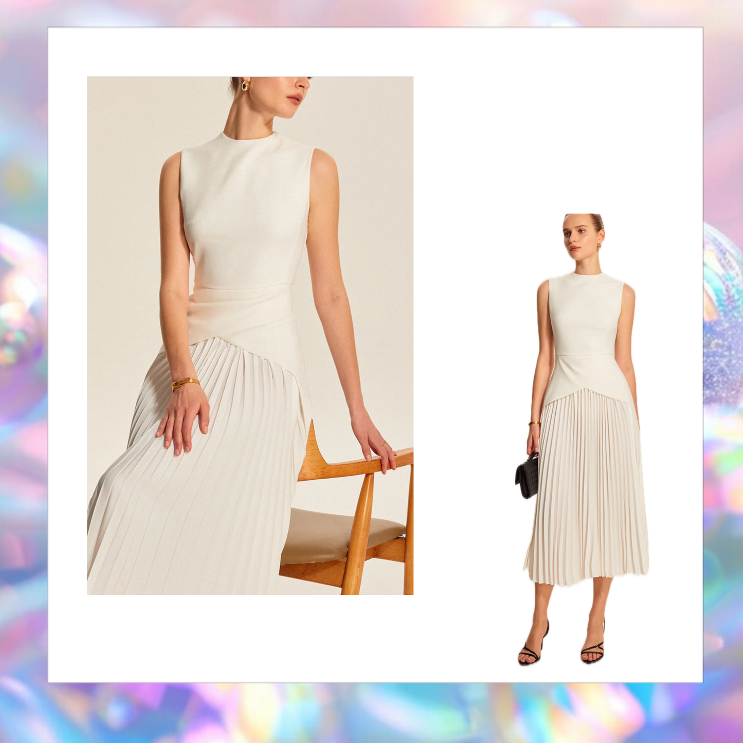 Off White Pleated Dress - Commense