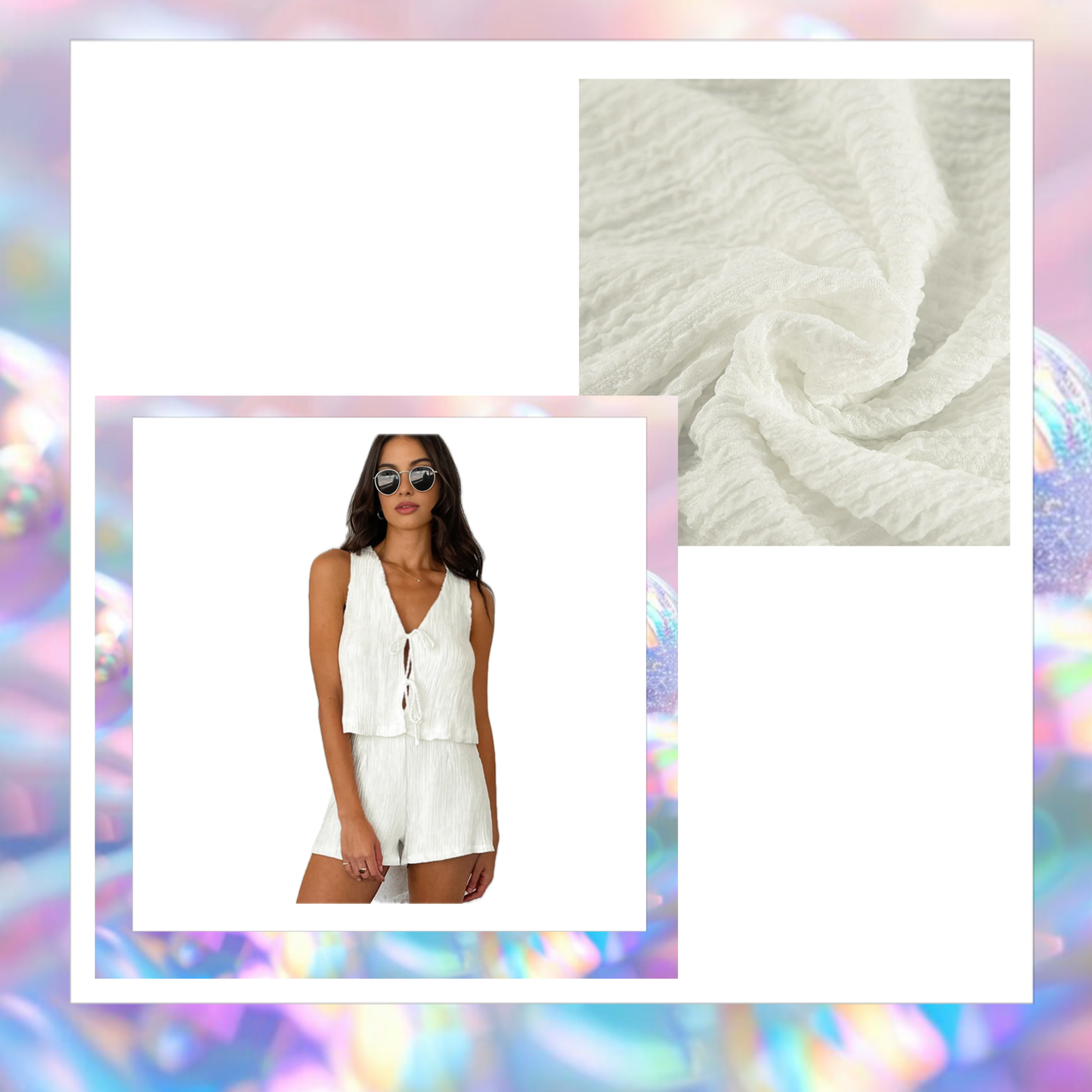 Solid Tie Front Vest With Shorts Set - Commense