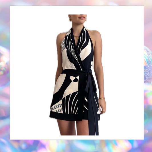 Halter Belted Wrap Short Dress - Commense
