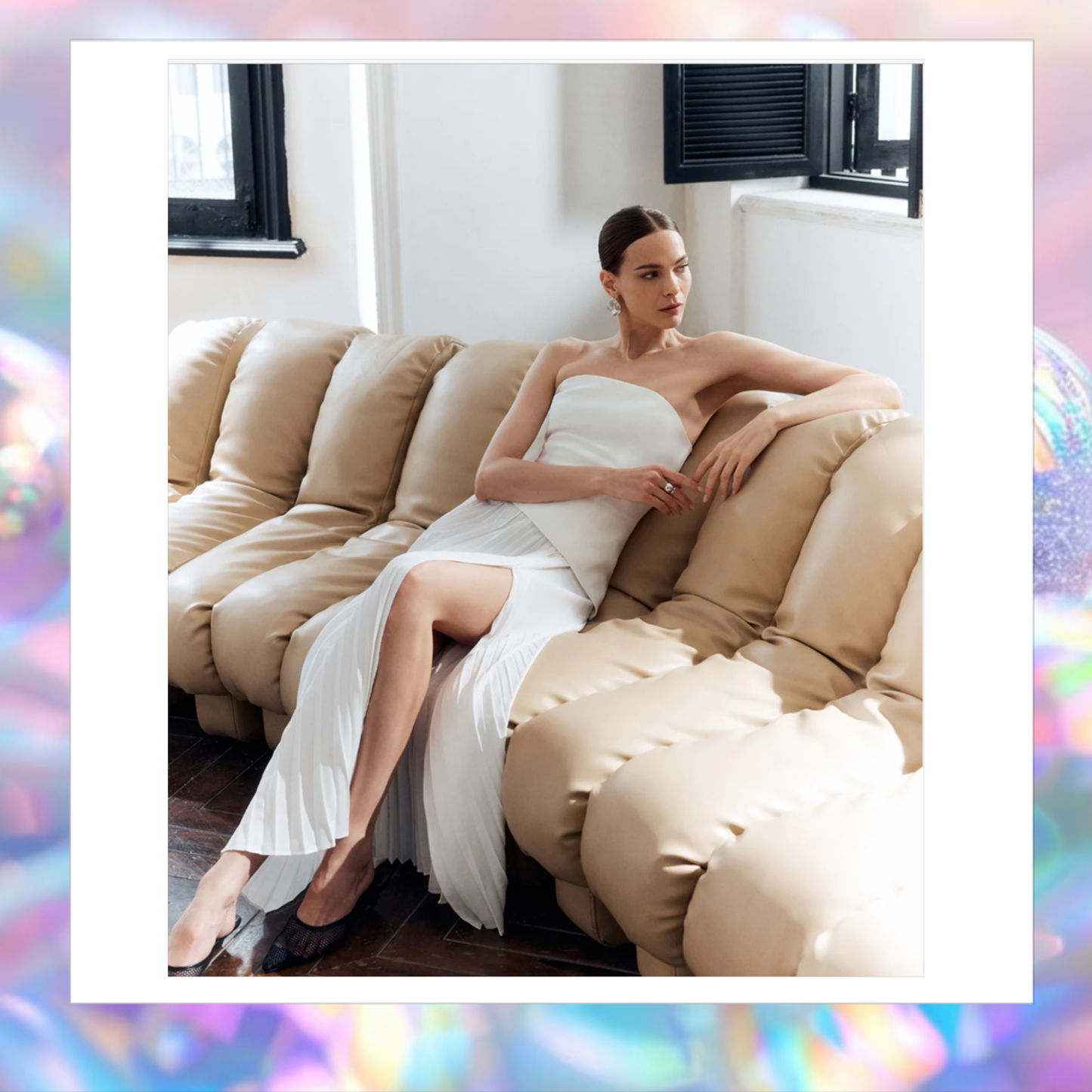 Solid Pleated Strapless Split Dress - Commense