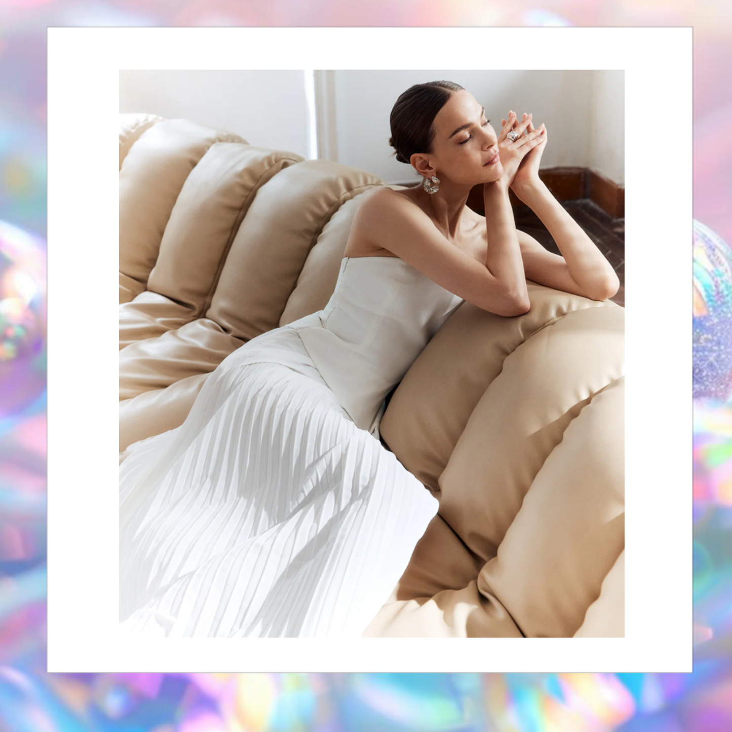 Solid Pleated Strapless Split Dress - Commense