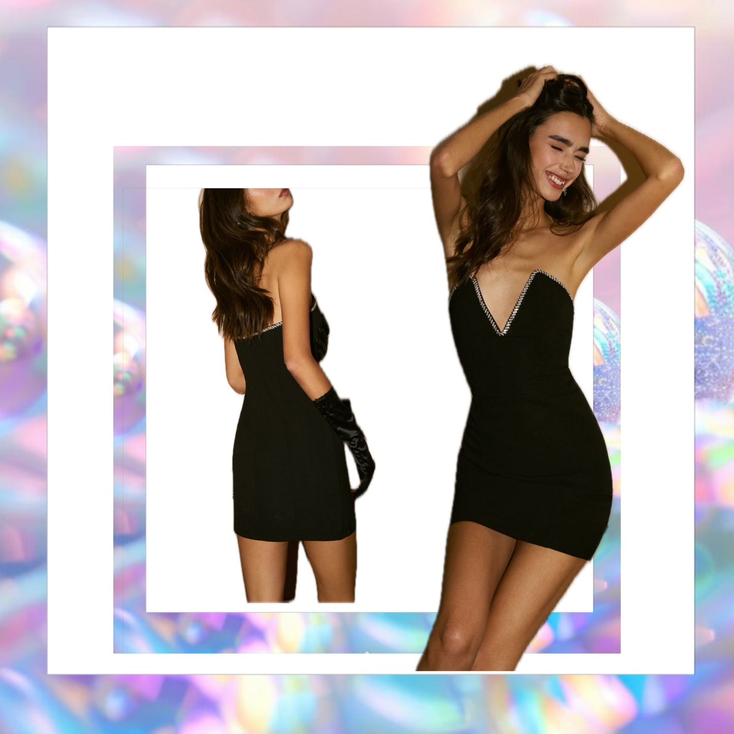 Rhinestone Contrast Trim Sweatheart Tube Short Dress - Commense