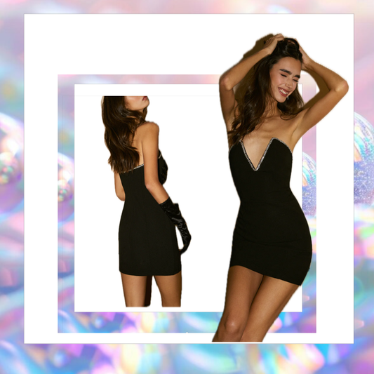 Rhinestone Contrast Trim Sweatheart Tube Short Dress - Commense