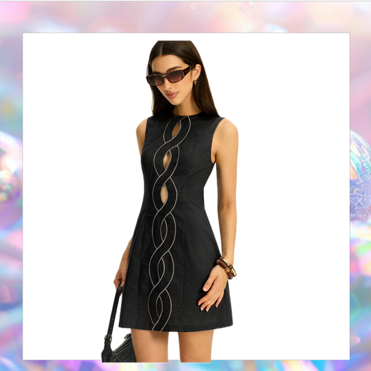 Linen & Cotton Cut-Out Contrast-Stitch Mini Dress - Commense