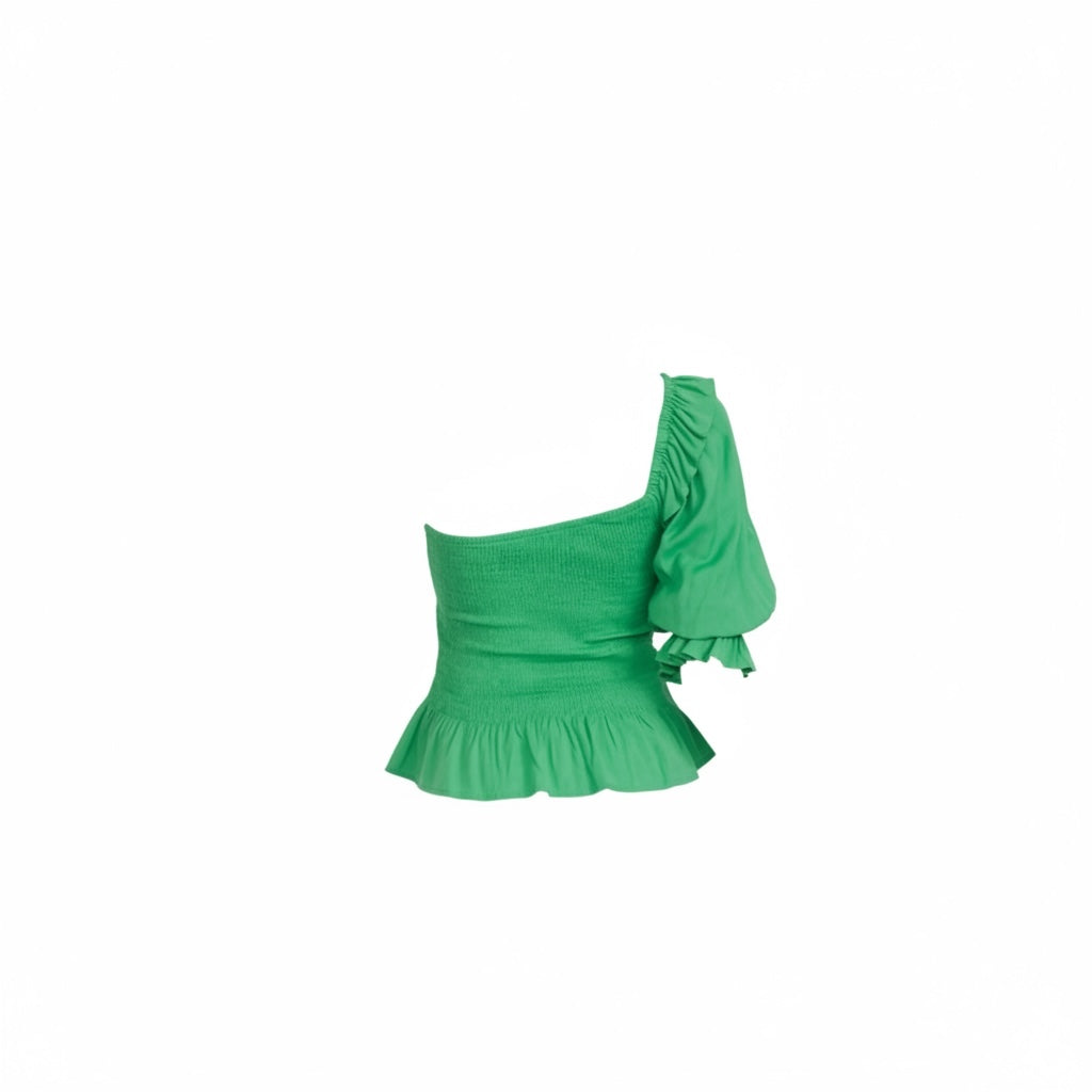 Vine & Love-WOMEN'S ONE SHOULDER SMOCK RUFFLE PEPLUM TOP