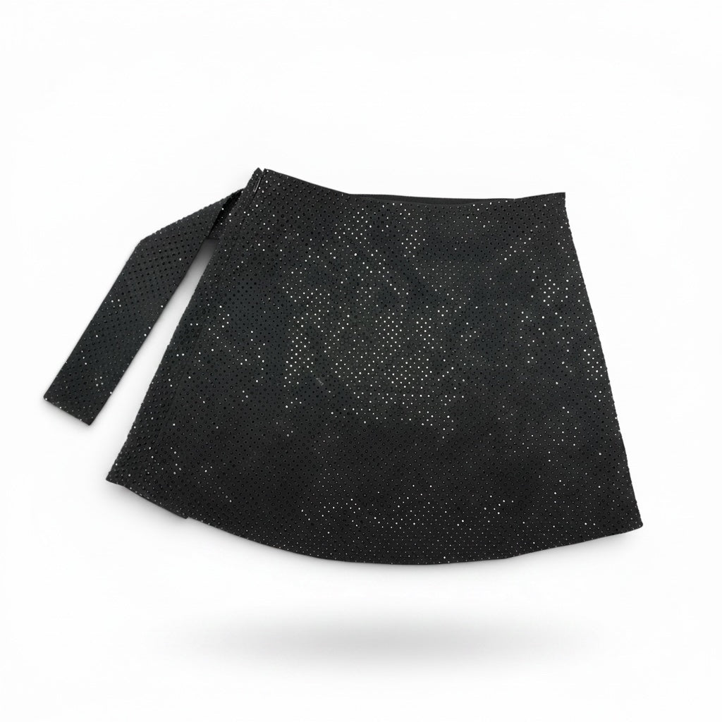 MESHKI Sacha Diamante Mini Skirt with Split – Black