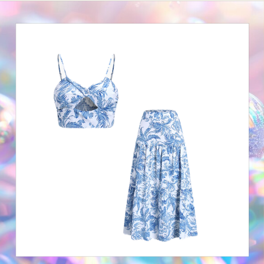 Seaside Joy Print Twist Detail Skirt Set - Commense