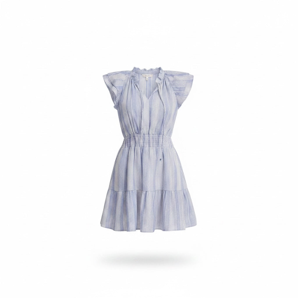 A & She - Blue Stripe Ruffle Sleeve Mini Dress with Pockets
