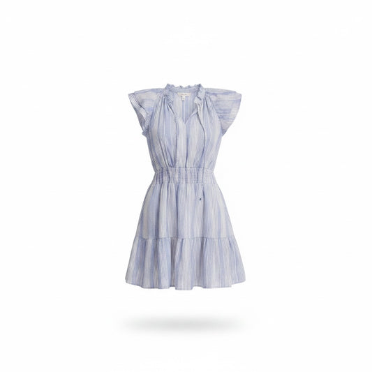 A & She - Blue Stripe Ruffle Sleeve Mini Dress with Pockets