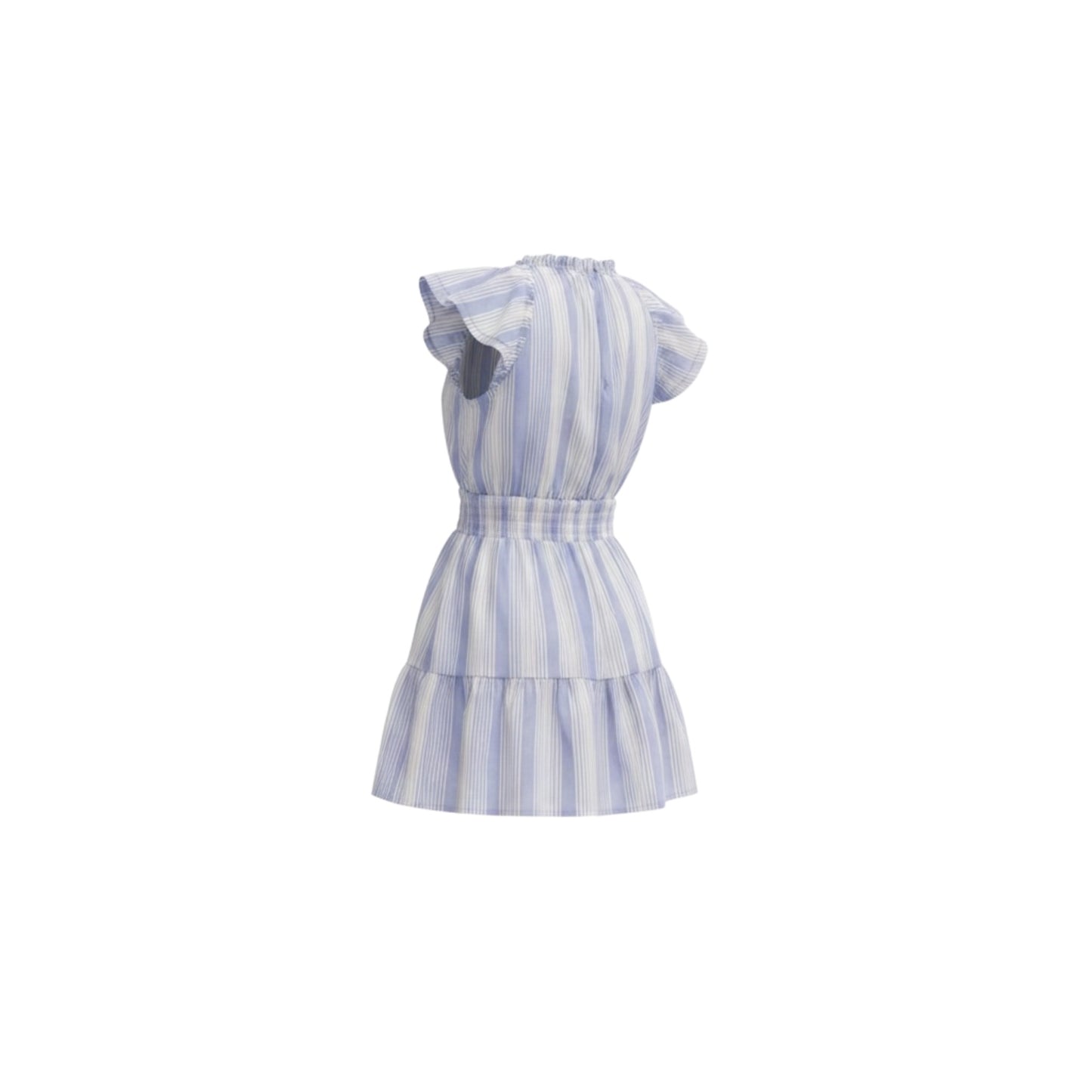 A & She - Blue Stripe Ruffle Sleeve Mini Dress with Pockets