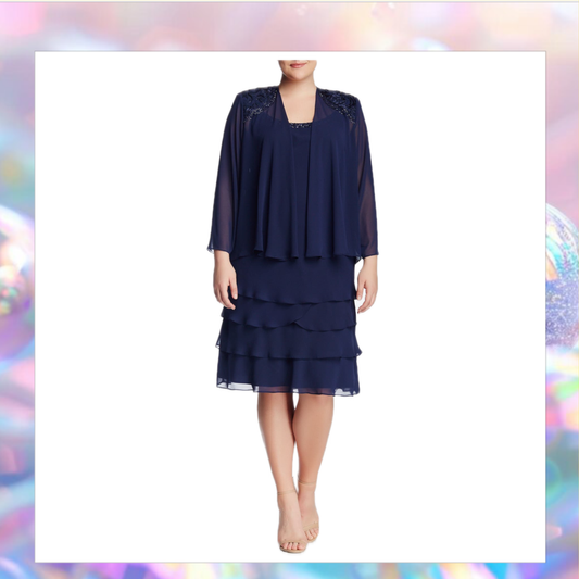 SLNY - Tiered Chiffon Cocktail Dress with Jacket