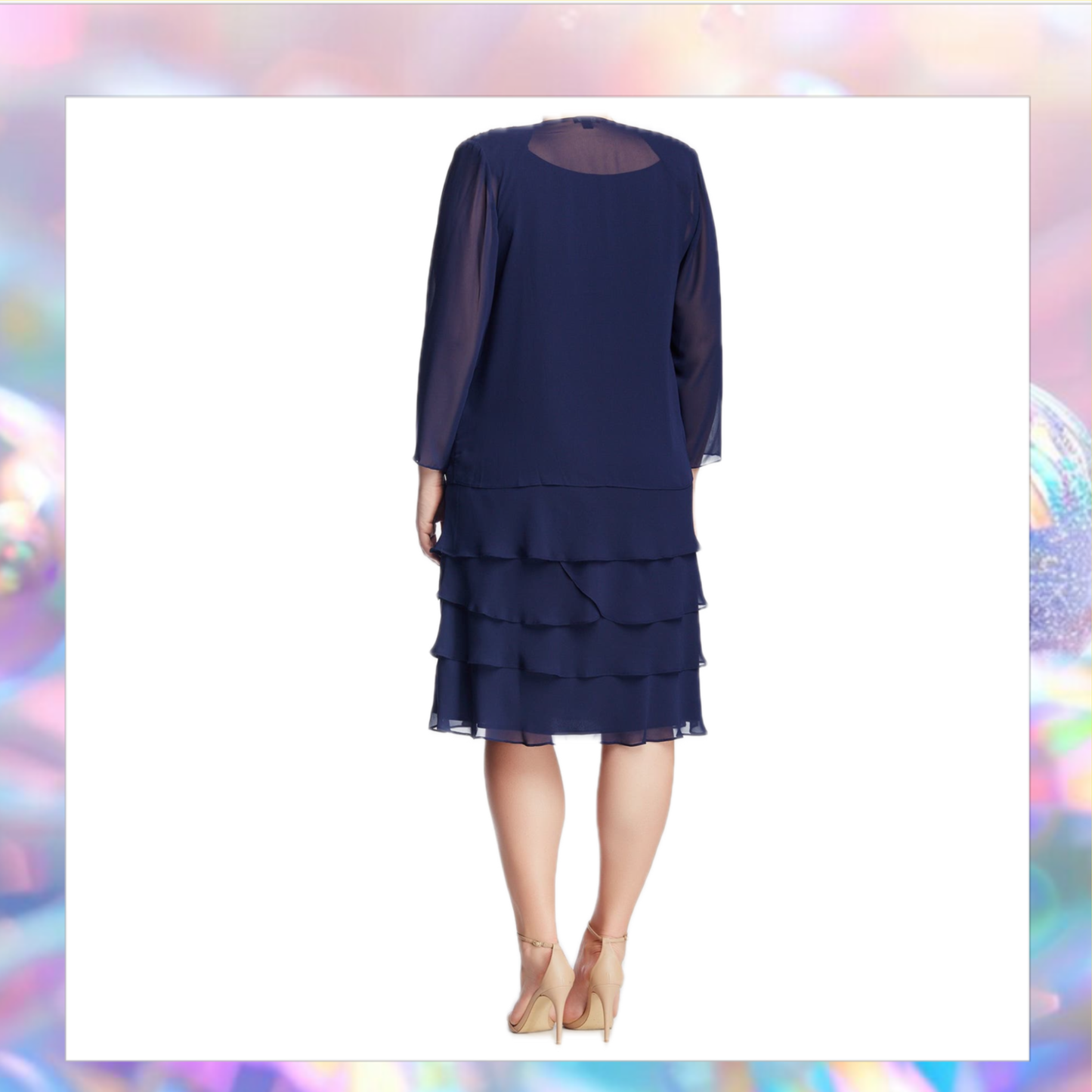 SLNY - Tiered Chiffon Cocktail Dress with Jacket