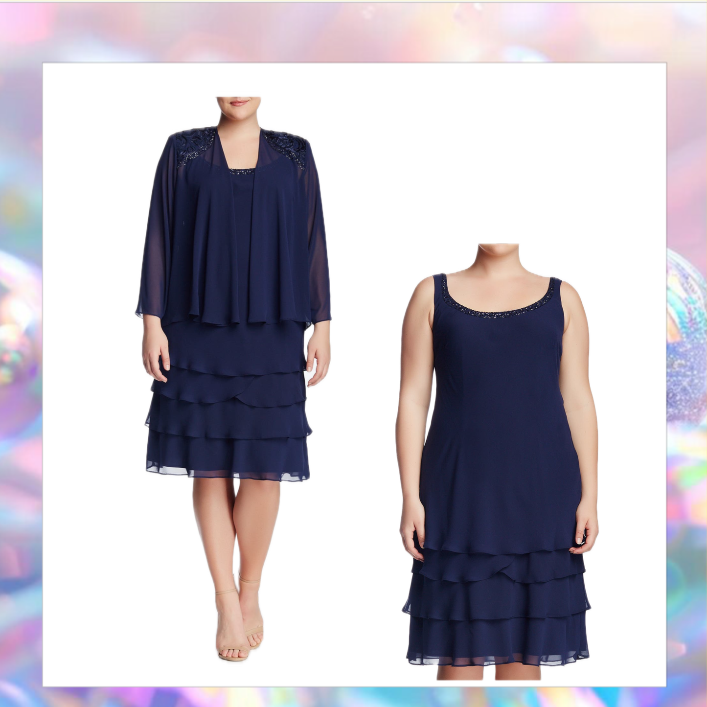 SLNY - Tiered Chiffon Cocktail Dress with Jacket