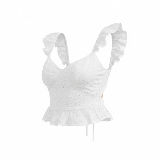 LILOU-WOMEN'S SLEEVELESS OPEN BACK EYELT PEPLUM TANK TOP