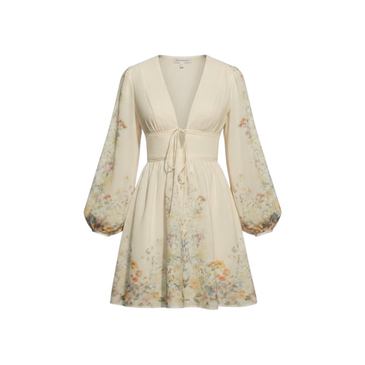 Floral Print Tie-Front Dress - Commense