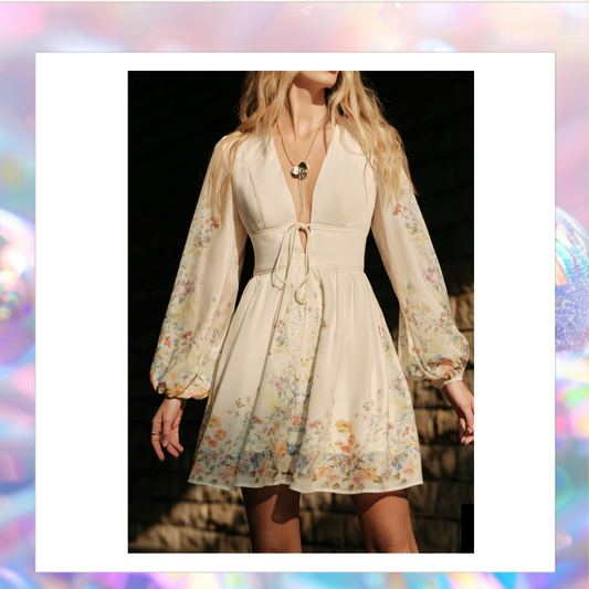 Floral Print Tie-Front Dress - Commense