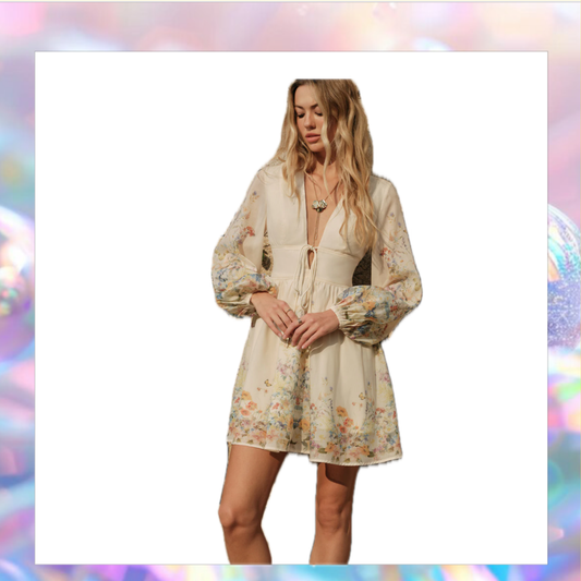 Floral Print Tie-Front Dress - Commense