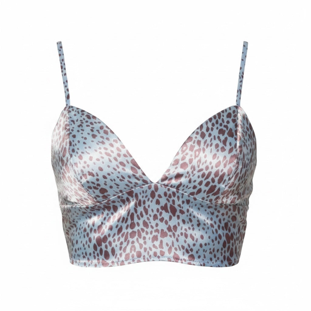 PenolopeProject WOMEN'S SLEEVELESS V-NECK SMOCK ANIMAL PRINT CROP TOP