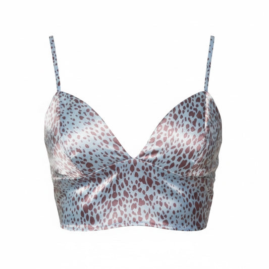 PenolopeProject WOMEN'S SLEEVELESS V-NECK SMOCK ANIMAL PRINT CROP TOP