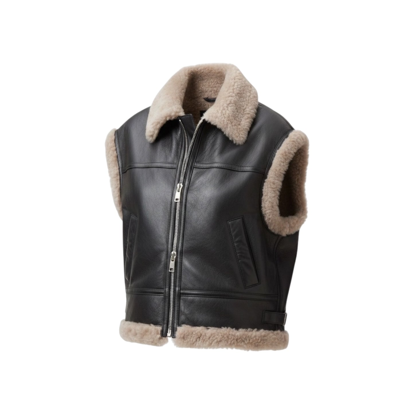 AllSaints Zep Genuine Shearling Moto Vest Size S
